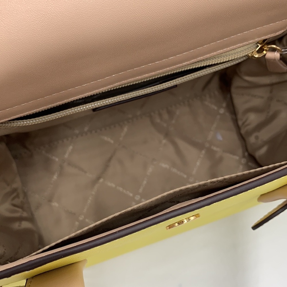 Michael Kors Carmen Medium Colorblock Faux Saffiano Leather Belted Satchel - Picture 2 of 16